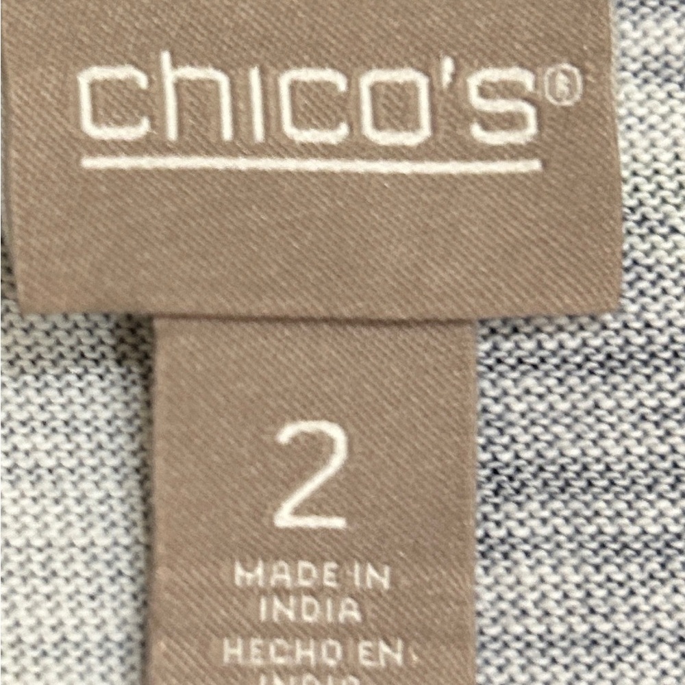 Chico's Blue, Green & Navy Floral Stripe Scoop Neck Top 3/4 sleeve size large - Picture 8 of 9